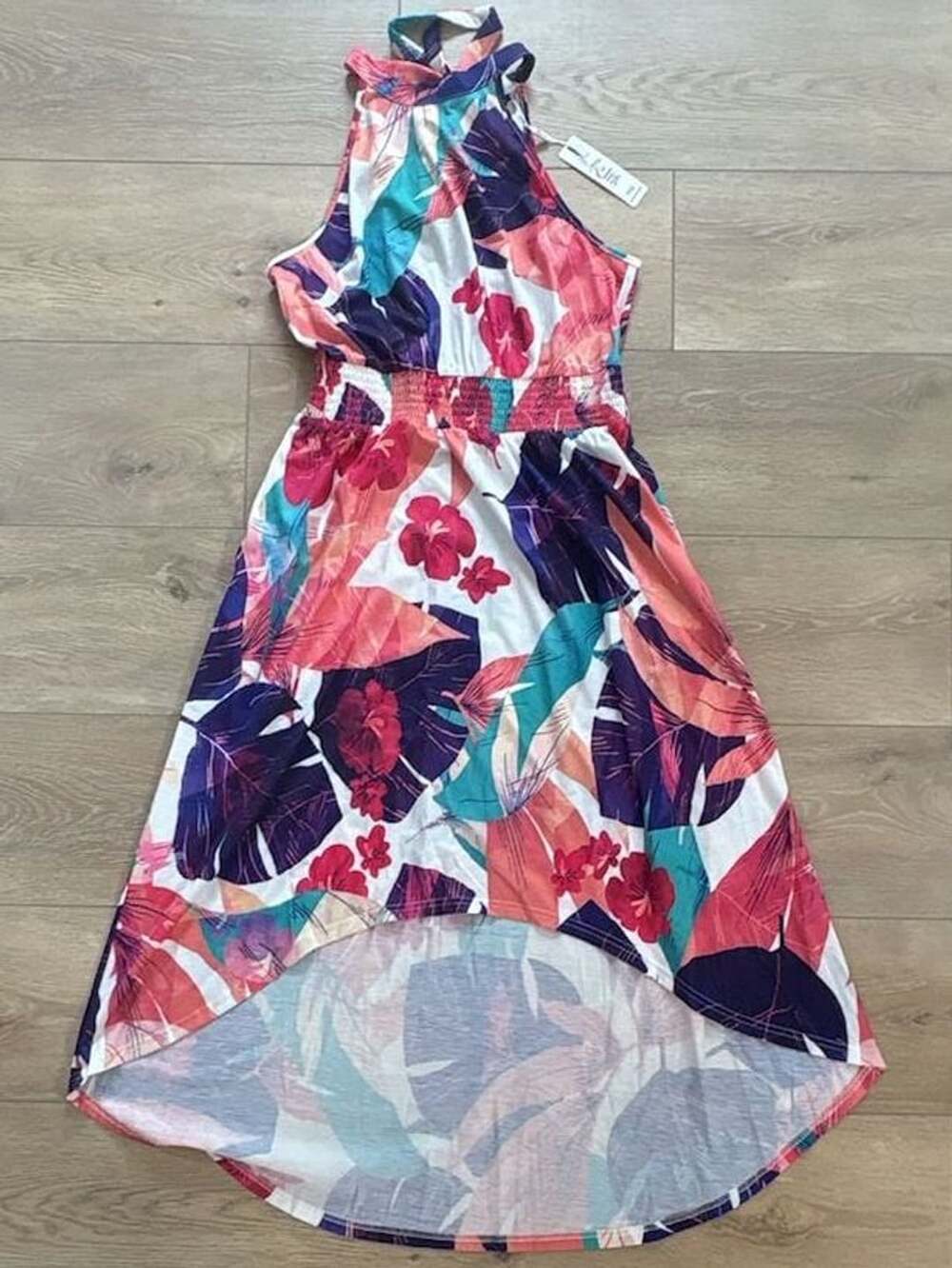Kilig Halter Dress Size L Floral Tropical High Low Maxi